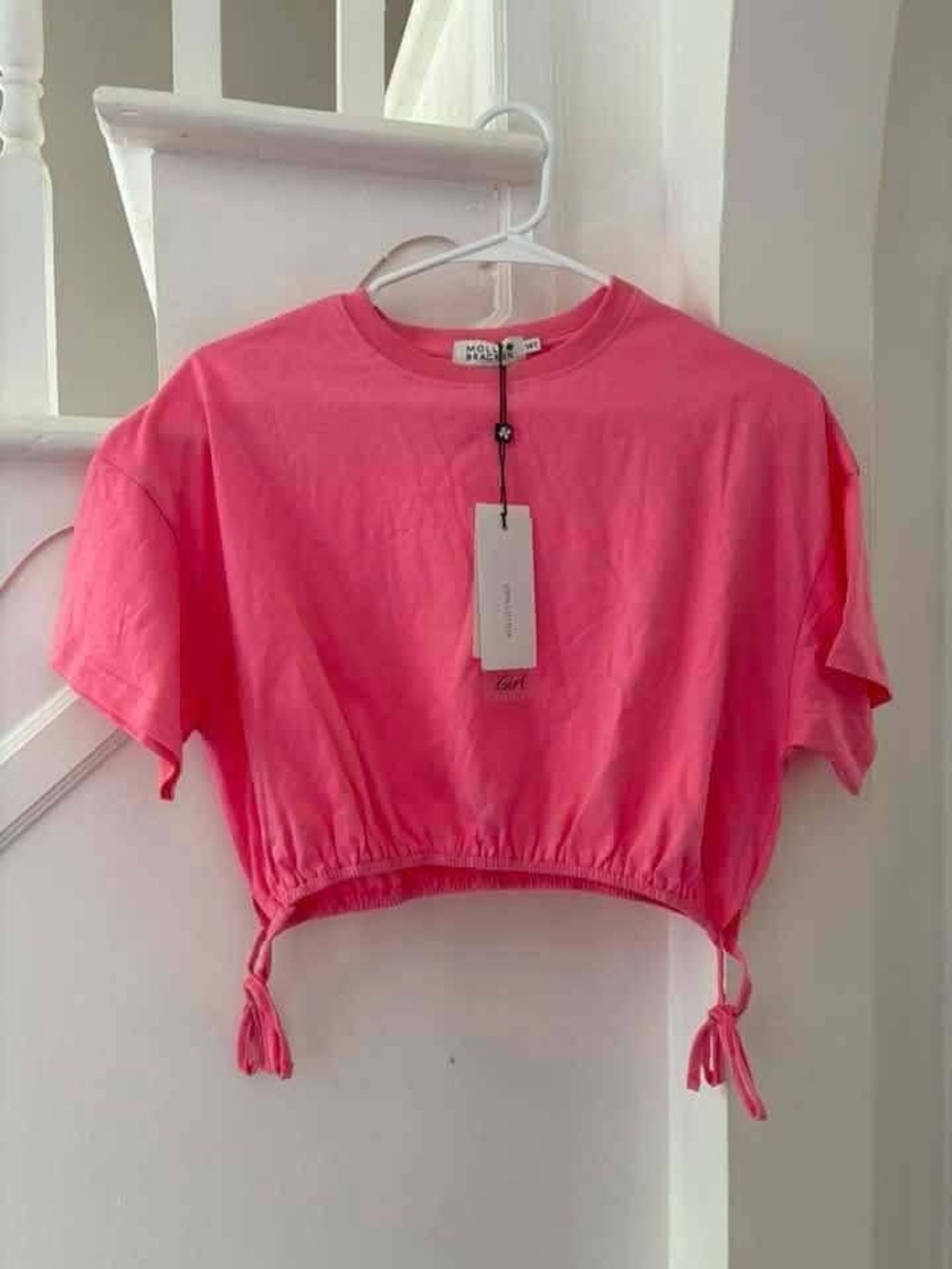 Molly Bracken girl Hot Pink Cropped Tie-Hem Tee
